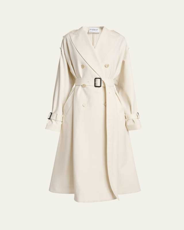 Cocoon Shoulder Double-Breasted Belted Trench Coat